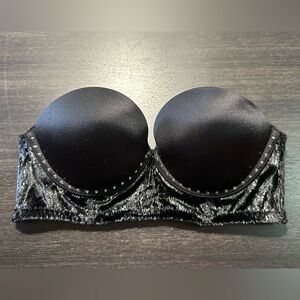 Victoria’s Secret Very Sexy Multi-way Strapless Bra Velvet Rhinestones Black 32B
